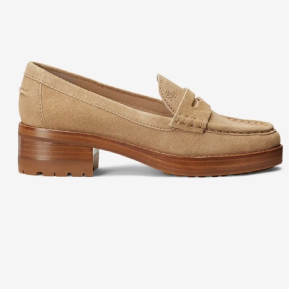 NWOB Lauren By Ralph Lauren Wren Suede Penny Loafer in Camel Sz 7.